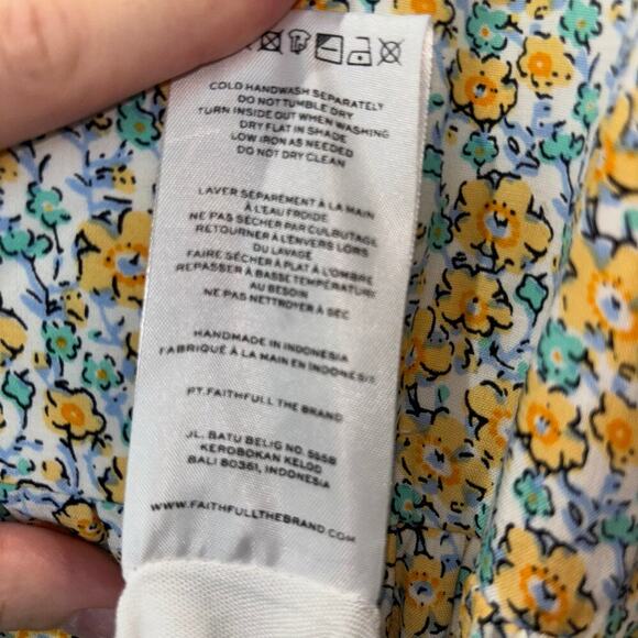 Faithfull the Brand Floral Midi Dress Sz. Small | Puff Sleeve Tie Front Feminine - Picture 12 of 15